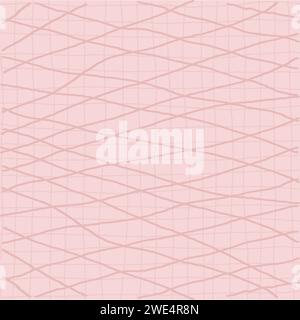 Hand drawn grid. doodle pink, beige plaid pattern. Check, square background with texture. Line art freehand grid vector outline texture. Stock Vector