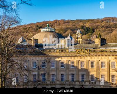 The Crescent with The Devonshire Dome in the distance. Buxton. Derbyshire. UK Stock Photo