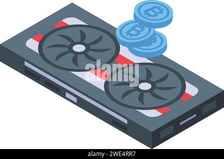 Bitcoin video card icon isometric vector. Global finance. Dollar economy Stock Vector