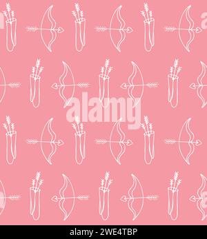 Vector seamless pattern of hand drawn doodle sketch bow and arrows isolated on pink background Stock Vector