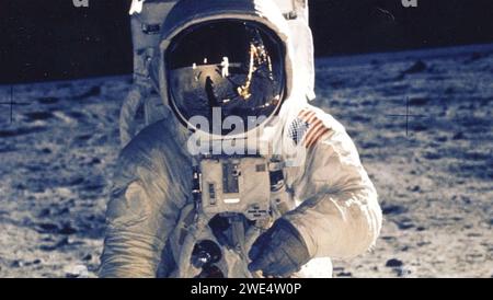 BUZZ ALDRIN, US astronaut, on the Moon during Apollo II in July I969, photographed by Neil Armstrong. Stock Photo