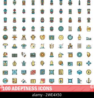 100 adeptness icons set. Color line set of adeptness vector icons thin line color flat on white Stock Vector