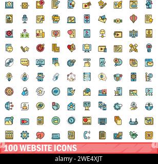 100 website icons set. Color line set of website vector icons thin line color flat on white Stock Vector