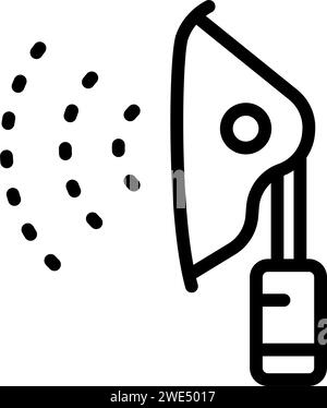 Line icon of a respiratory face mask side view. Healthcare symbol isolated on white background. Spray cloud vector icon. Stock Vector