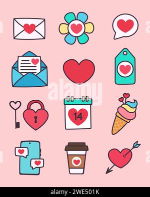 Bundle of valentines day set vector illustration design. Stock Vector