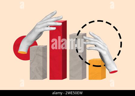 Banner collage of arms presenting trading analysis statistics diagram financial growth concept Stock Photo