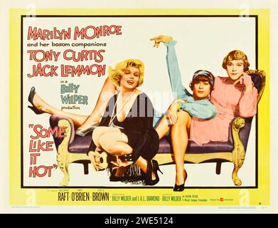 Some Like It Hot (United Artists, 1959). Vintage film poster. Marilyn Monroe, Tony Curtis, Jack Lemmon. Stock Photo