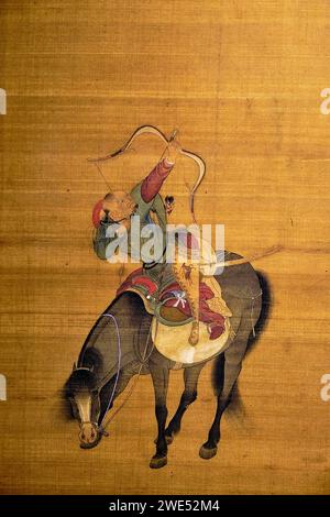 Taiwan, Taipei, Palace Museum, Kublai Khan hunting, silk painting 1280, Liu Guandao (1258-1336) Stock Photo