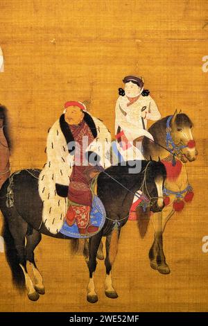 Taiwan, Taipei, Palace Museum, Kublai Khan hunting, silk painting 1280, Liu Guandao (1258-1336) Stock Photo