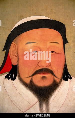 Taiwan, Taipei, Palace Museum, Kubilai Khan, silk painting, Mongol Empire (Yuan dynasty) 14th century Stock Photo