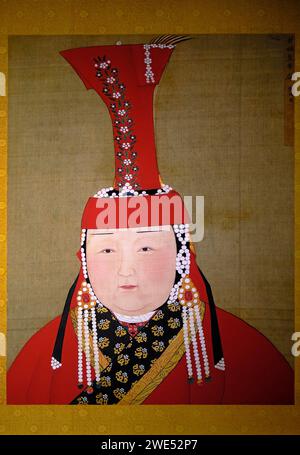 Taiwan, Taipei, Palace Museum, silk painting, Tagi, empress and wife of Shunzong (Darmabala, 1264-1292), 14th century Stock Photo