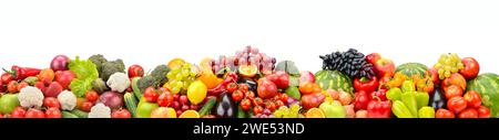 Multicolored berries, fruits and vegetables isolated on white background. Stock Photo