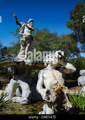 Palacio nacional de Queluz National Palace. Fountain decorated with sculptures of King Neptune and Tritons in the gardens of the Queluz Palace. Sintra Stock Photo
