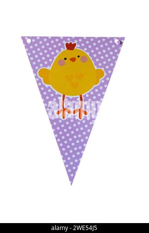 Easter decorations, Easter bunting with Easter chick isolated on white background Stock Photo