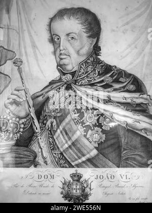 Palacio Nacional de Queluz National Palace. King Dom Joao VI Illustration. Sintra, Portugal Stock Photo