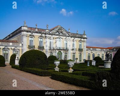 Palacio Nacional de Queluz National Palace. Fachada das Cerimonias or Cerimonial Façade seen from Jardins de Neptuno or Neptune Gardens. Sintra, Portu Stock Photo