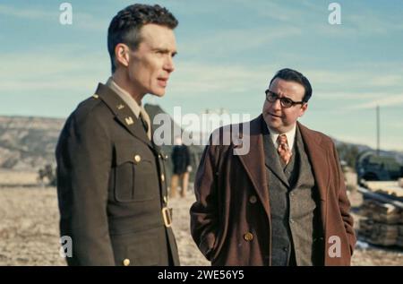 OPPENHEIMER  2023 Universal Pictures film with Cillian Murphy at left, as Robert Oppenheimer and David Krumholtz as Isidor Rabi Stock Photo