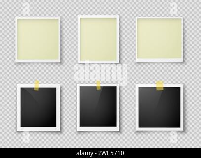 A set of six retro photo frames with different inserts on a white background. Stock Vector