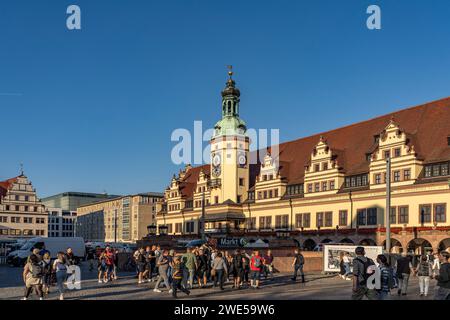 Market square and Old Town Hall in Leipzig, Saxony, Germany Stock Photo