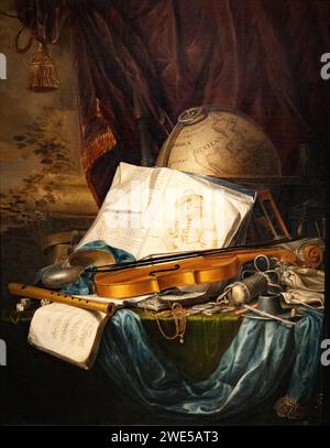 Pieter de Ring painting, 'Still life of Musical Instruments', 1650, Dutch Golden Age painter, in the Baroque style, 17th century paintings. Stock Photo