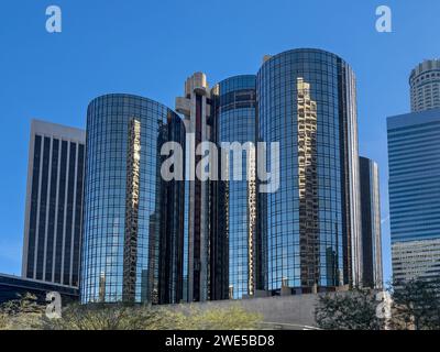 Los Angeles, CA, USA - December 15, 2023: Exterior view of The Westin Bonaventure Hotel and Suites located in Downtown Los Angeles, California. Stock Photo