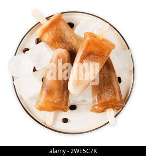 Coffee Popsicles, Refreshing Ice Lollies on White Isolated Background Stock Photo
