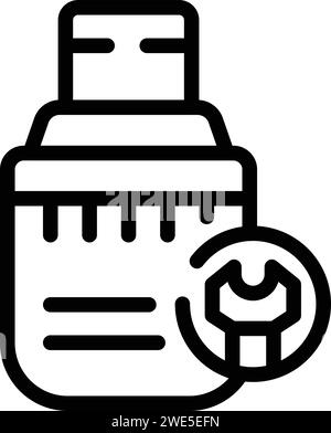 Repair usb data icon outline vector. System destroy. Dark computing Stock Vector