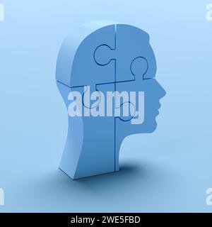 Human head / brain made of jigsaw pieces. Concept for analyzing human behaviour, psychoanalysis, psychology Stock Photo