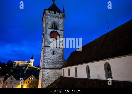 The Munot Castle and St. Johann Reformed Church in Schaffhausen, Switzerland. Stock Photo