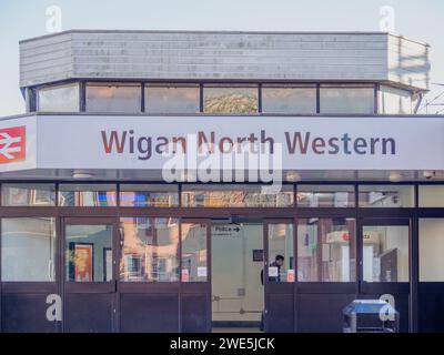 17.01.2024 Wigan, greater Manchester, Uk. Wigan's main train station Stock Photo