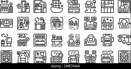 Virtual interior design services icons set outline vector. House service. Technology home Stock Vector