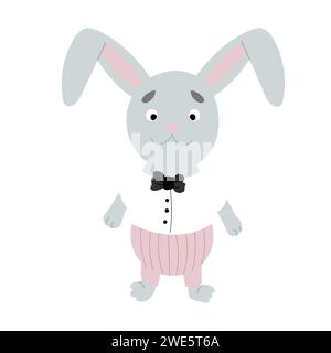 A rabbit in a shirt and a bow tie around his neck. Vector illustration Stock Vector