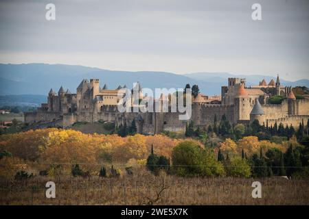 Carcasonne Old City in Autumn, Southern France Stock Photo