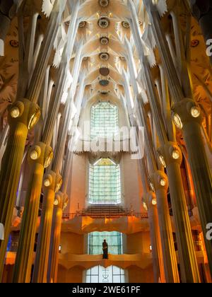 Sagrada Familia interior colered by the stained glass windows colors ...