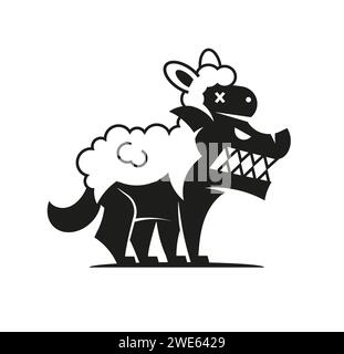 Vector illustration of a wolf in sheep s clothing on a white background Stock Vector