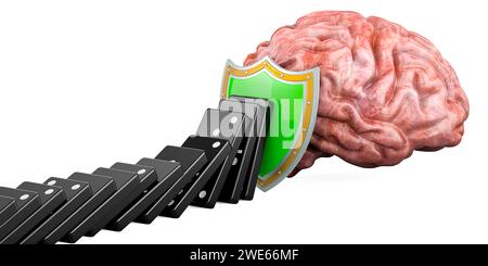 Human brain with shield, brain protect concept. 3D rendering isolated ...