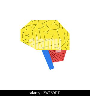 Concept of human brain anatomy in geometric patchwork style. Graphic composition for advertisement, banner, packaging design. Stock Vector