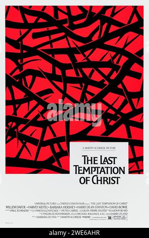 The Last Temptation of Christ (1988) directed by Martin Scorsese and starring Willem Dafoe, Harvey Keitel and Barbara Hershey. The life of Jesus Christ, his journey through life as he faces the struggles all humans do, and his final temptation on the cross. Photograph of an original 1988 US one sheet poster. ***EDITORIAL USE ONLY*** Credit: BFA / Universal Pictures Stock Photo