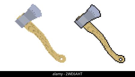 Pixel ax template. Concept game weapon set.  Stock Vector