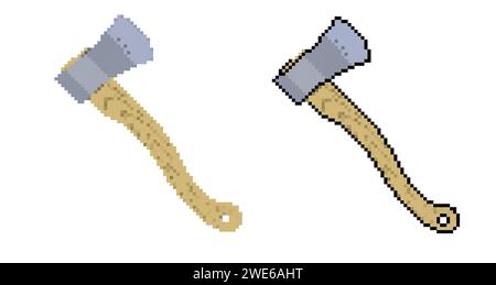 Pixel ax template. Concept game weapon set. . Vector illustration Stock Vector