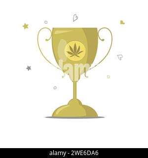 Winner cup with Cannabis leaf isolated illustration Stock Vector