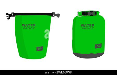 Waterproof closed and open dry bag for water sport and recreation Stock Vector