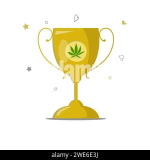 Winner cup with Cannabis leaf isolated illustration Stock Vector