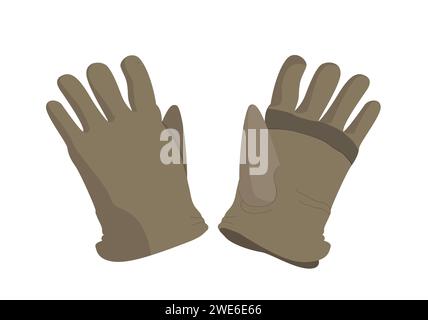 Pair of brown leather worker building glove for hand protection Stock Vector