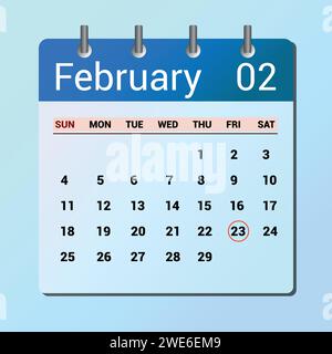 February 23. Flat icon calendar isolated on blue background. Date and month vector illustration Stock Vector