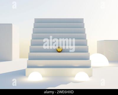 3d rendering of gold sphere on staircase Stock Photo