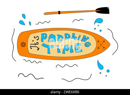 Paddle board isolated illustration. Doodle style. Cartoon drawing for print on t shirt or other souvenier Stock Vector