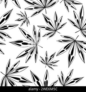 Leaves monochrome elegant seamless pattern of Cannabis Stock Vector