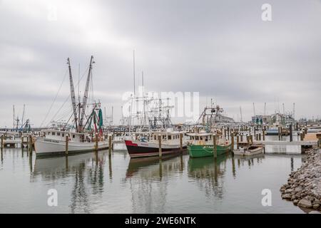 Commerial shrimp and fishing boats docked in the harbor at Pass Christian, Mississippi Stock Photo