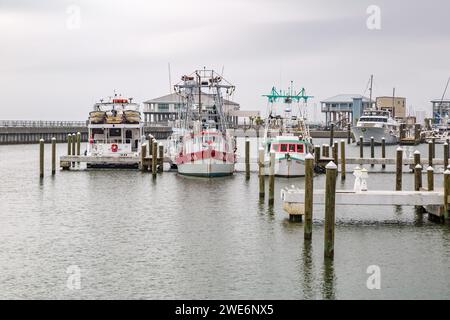 Commerial shrimp and fishing boats docked in the harbor at Pass Christian, Mississippi Stock Photo